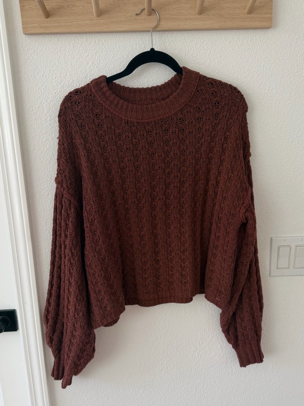 Blu Pepper - Rust/Chocolate Brown Cable Knit Crew Sweater